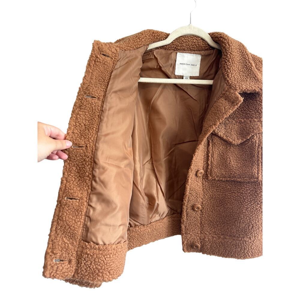 NWOT American Eagle Cropped Teddy Sherpa Jacket Brown Size XS - Picture 8 of 8
